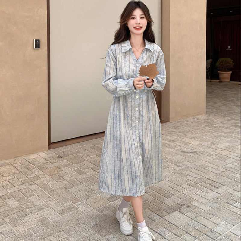 サイドドロストストライプシャツワンピース