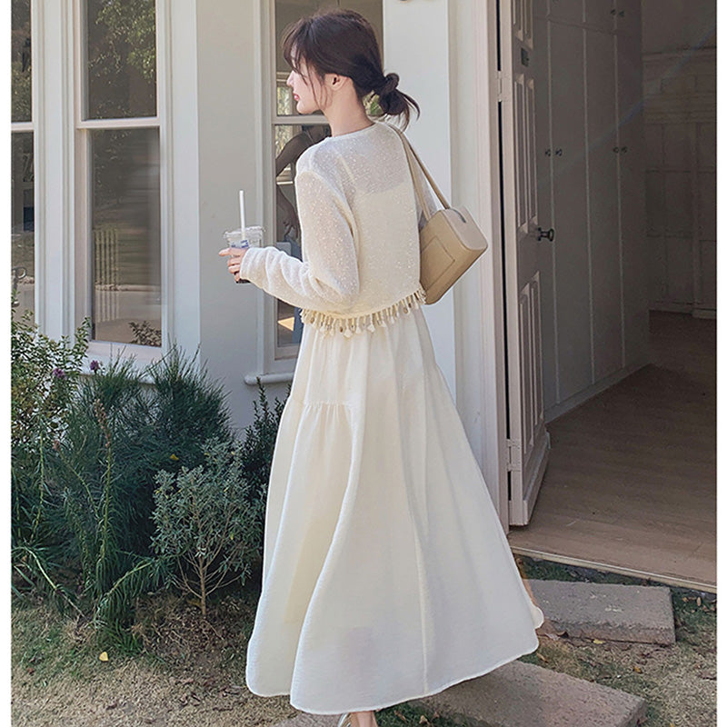 ショート丈ニットトップス×キャミワンピースセット