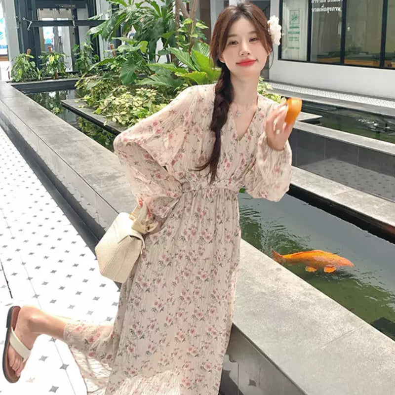 フローラルVネックワンピース(2colors)