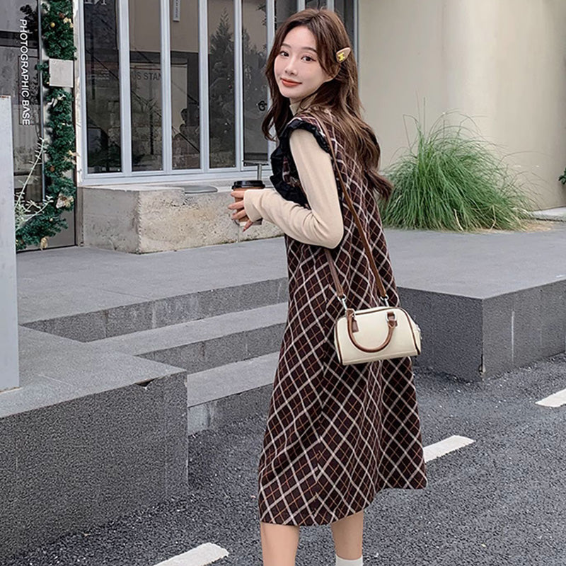 Aラインチェック柄ジャンパースカート(2colors)