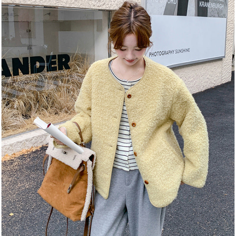 ノーカラーボアジャケット