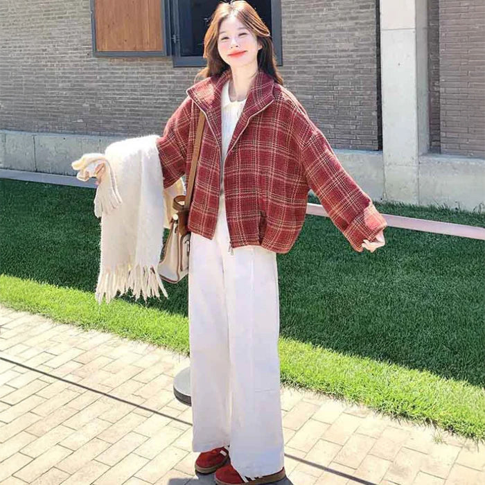 ブロックチェックショートコート