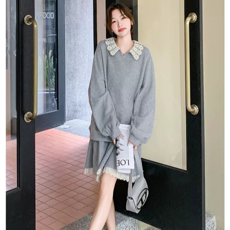 レースカラートレーナー×ミニスカートセット