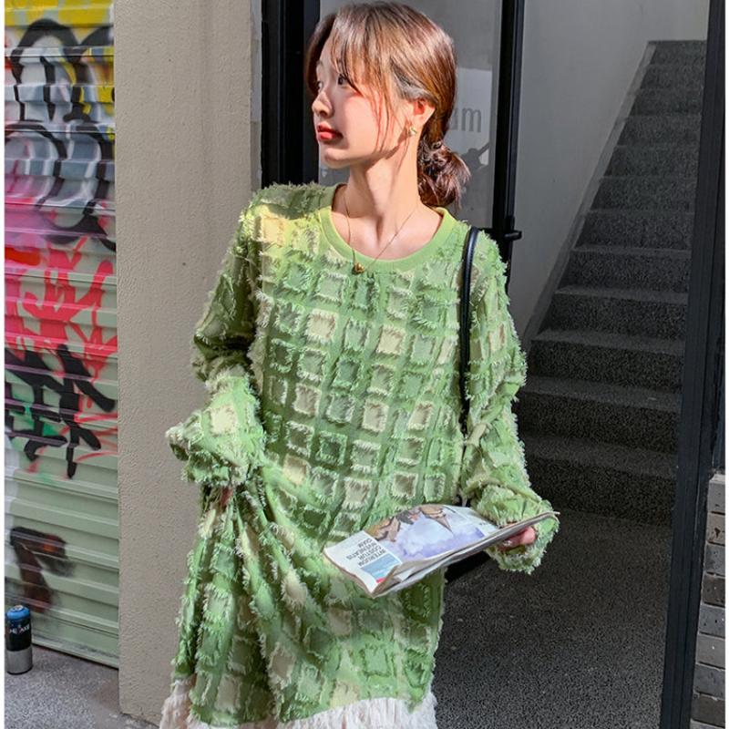 グリーンエンボスチェックワンピース