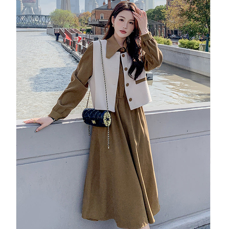 【即納】2WAYバイカラーベスト×ワンピースセット