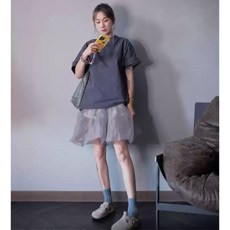 パープルピンクチュールスカートパンツ