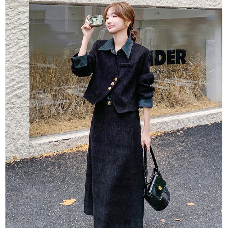 コーデュロイフェイクジャケット×スカートセットアップ