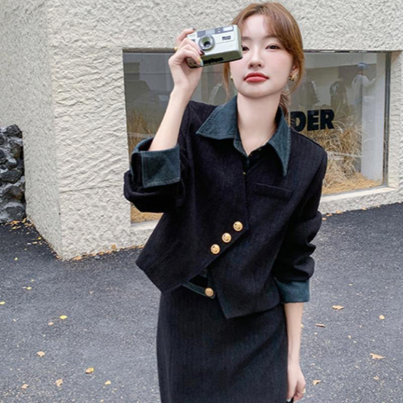 コーデュロイフェイクジャケット×スカートセットアップ