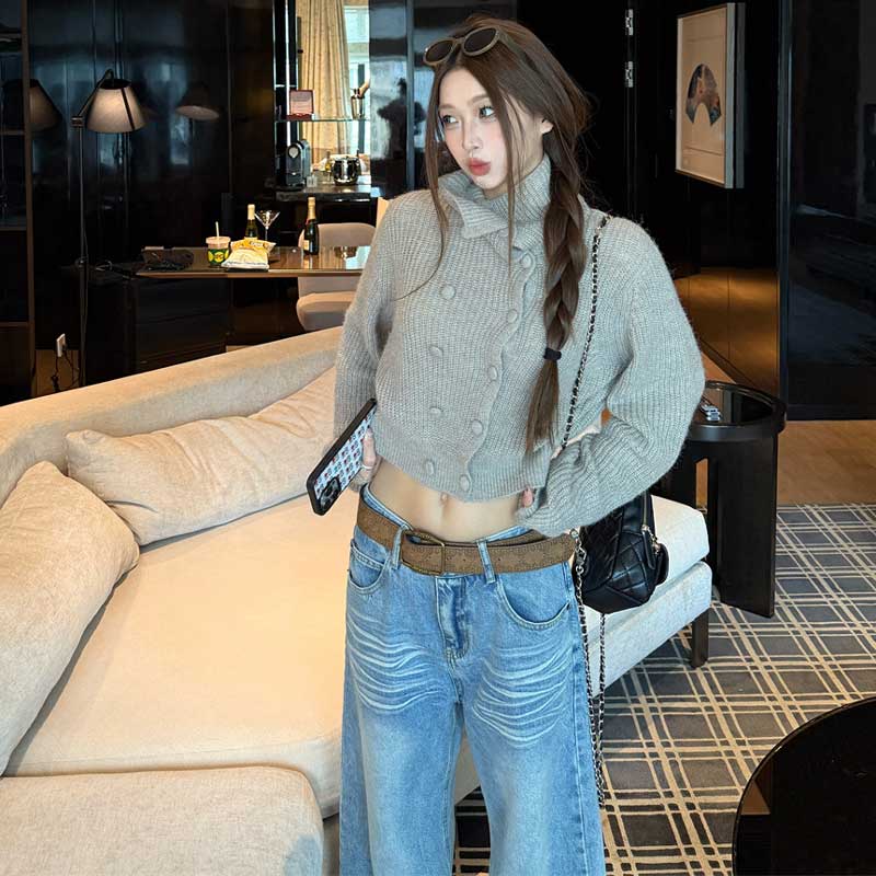 ハイネッククロップドニット