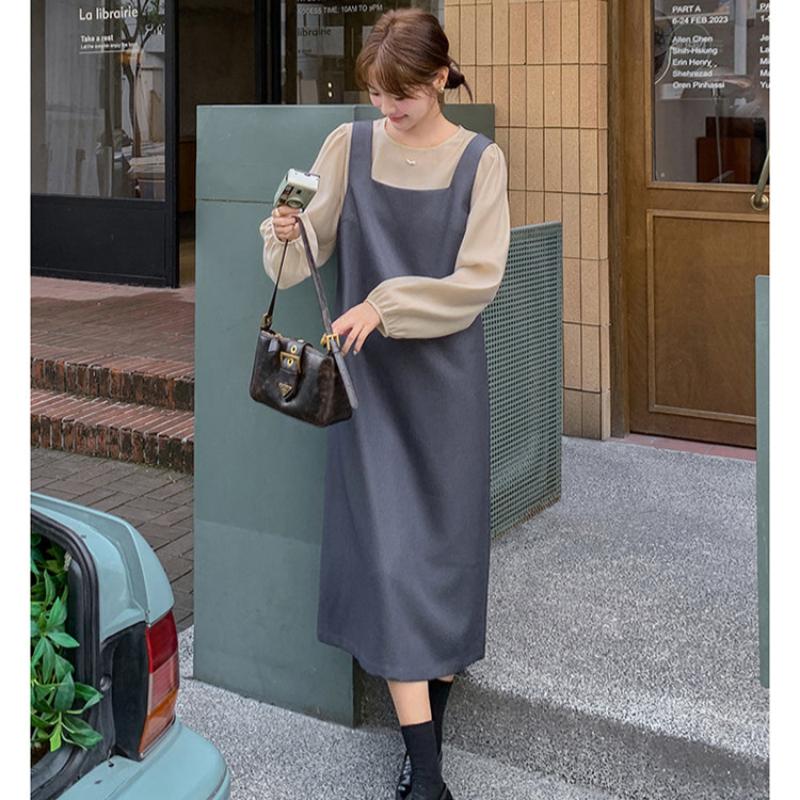 ノーカラーブラウス×バックリボンワンピースセットアップ