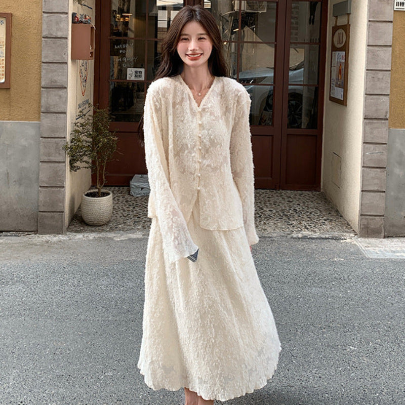 シフォンブラウス×スカートスーツ (2colors) (白・黒) 春/夏/秋