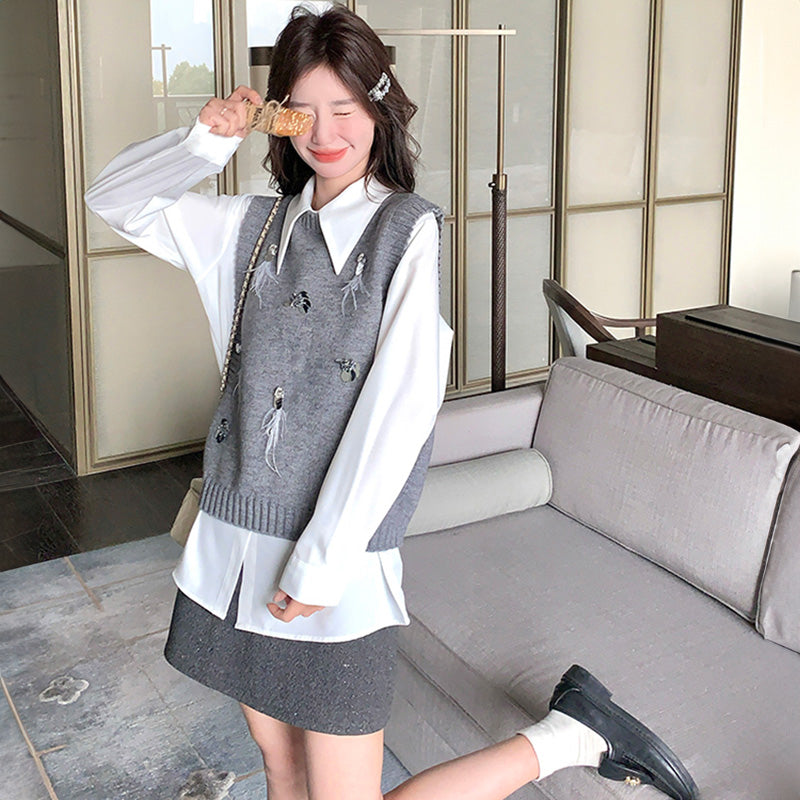 2way シャツ×ニットベストセット