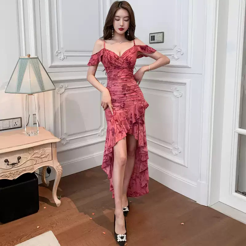 スパゲティストラップマーメイドフリルドレス(2colors)