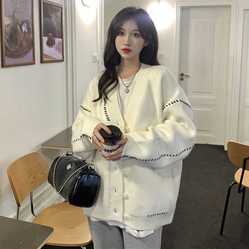 ステッチアクセントVネックカーディガン(2colors)