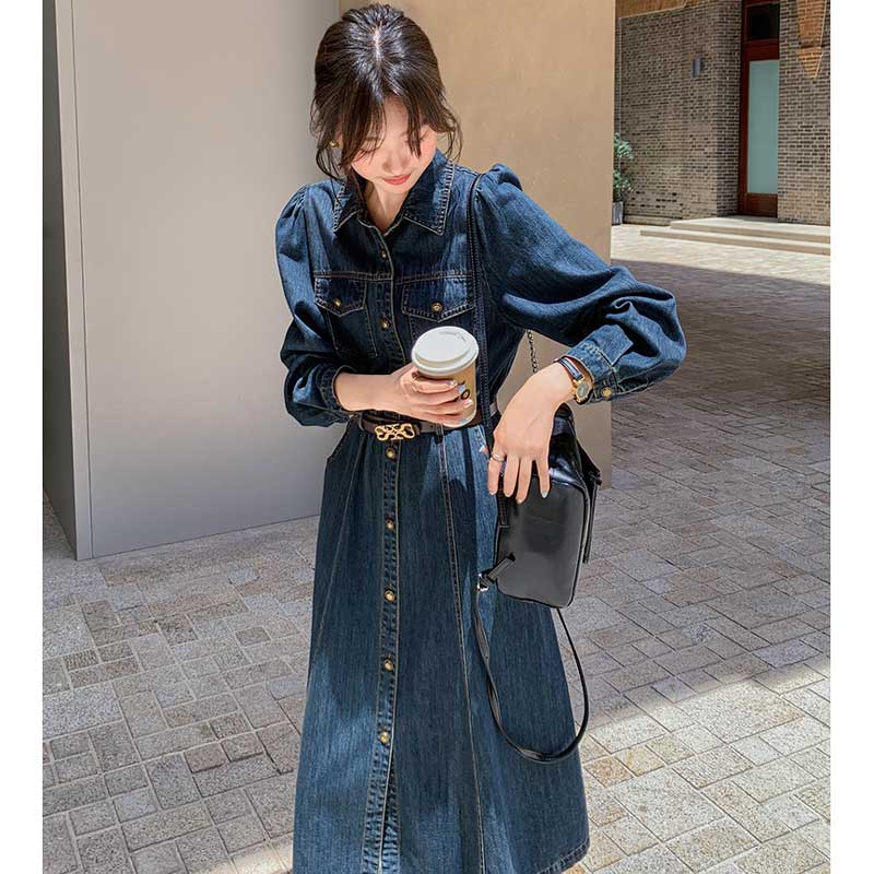 レトロ調デニムシャツワンピース