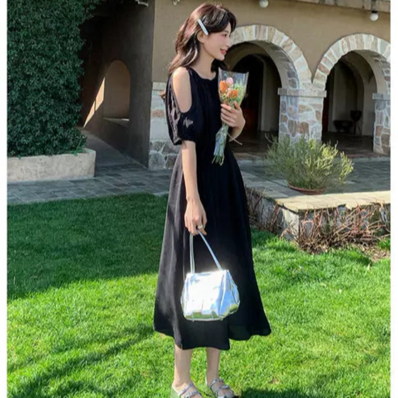 【即納】オープンパフスリーブワンピース