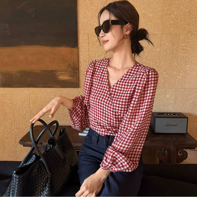 カシュクールチェックブラウス(3colors)