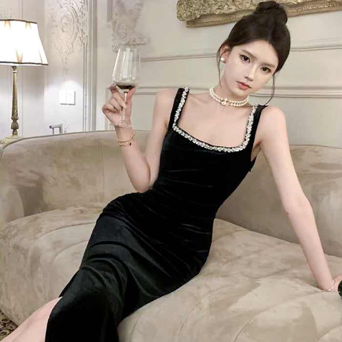 ジュエルラインスリットベロアワンピース