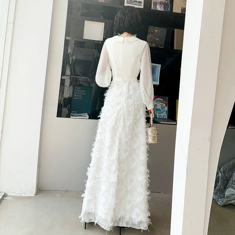 ショールカラーフェザー切り替えドレス(2colors)