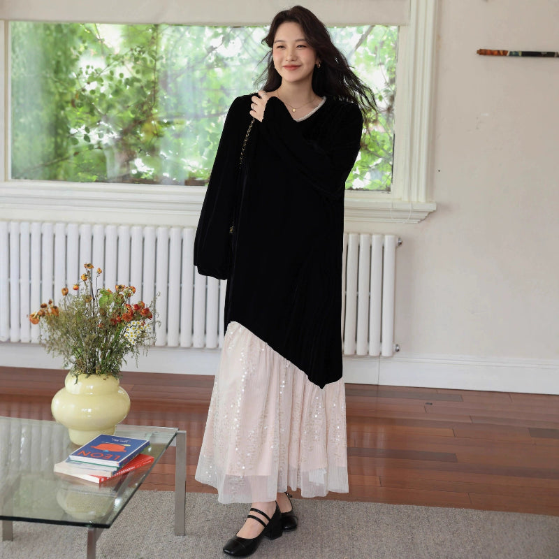 レースデザインベルベットワンピース