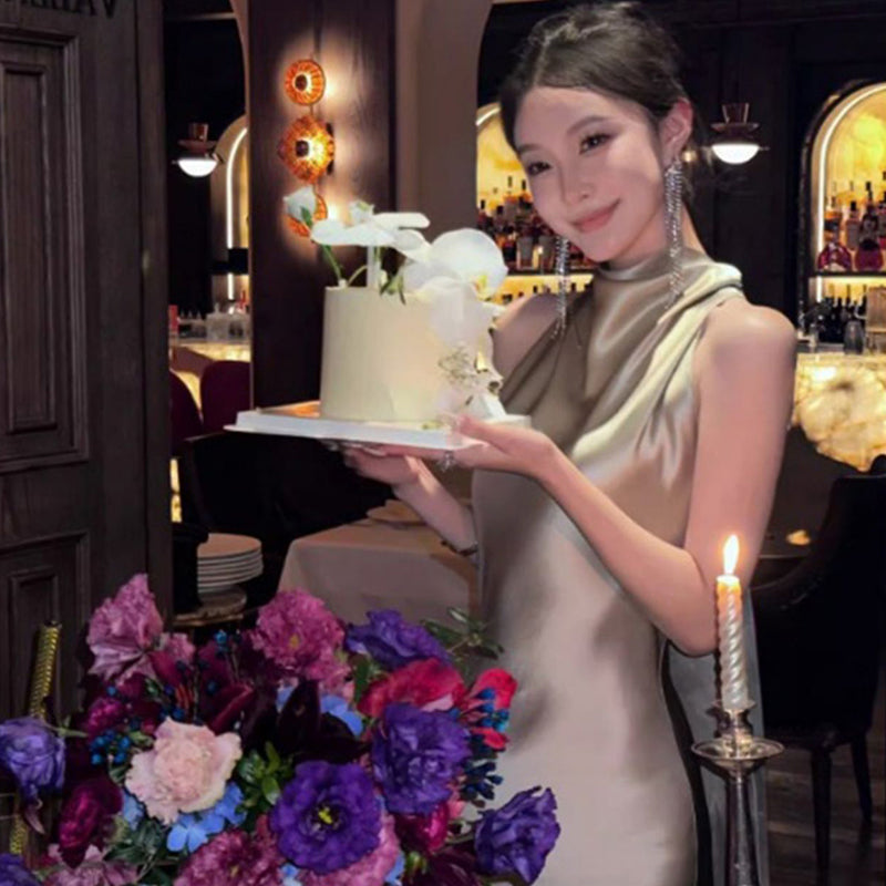 シャンパンゴールドホルタードレス