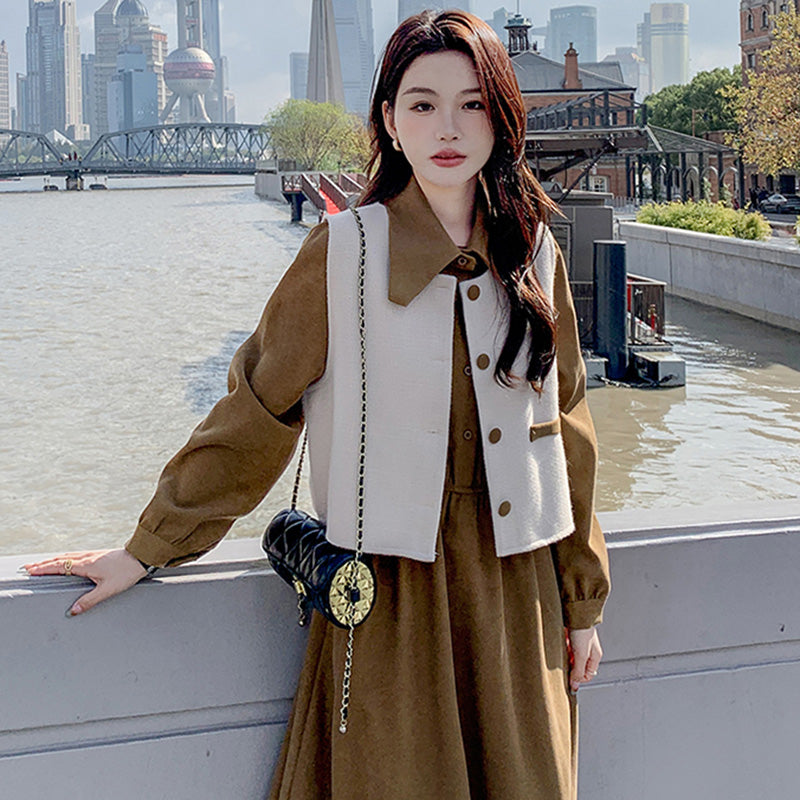 【即納】2WAYバイカラーベスト×ワンピースセット