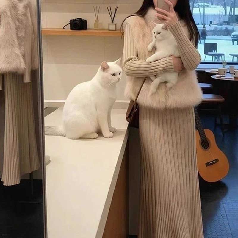 ファーベスト×リブニットワンピース