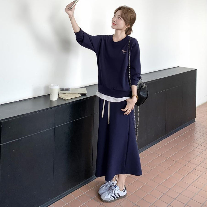 ボーダーショール付きスウェット×スカートセットアップ(2colors)