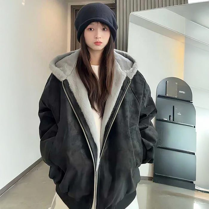 ボア裏地付きフーデッドブルゾン(2colors)