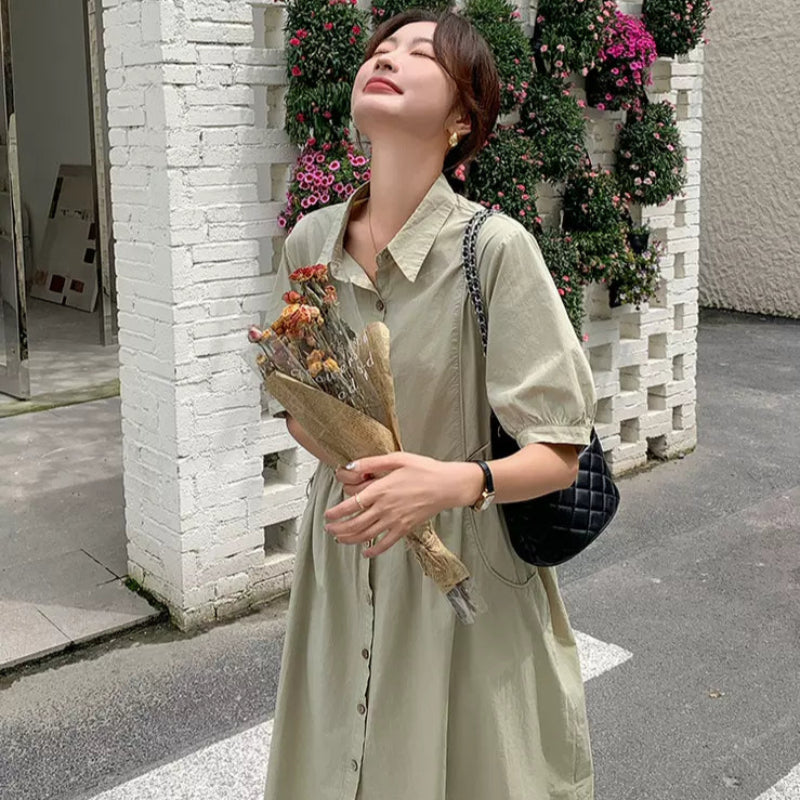 ナチュラルグリーンシャツワンピース