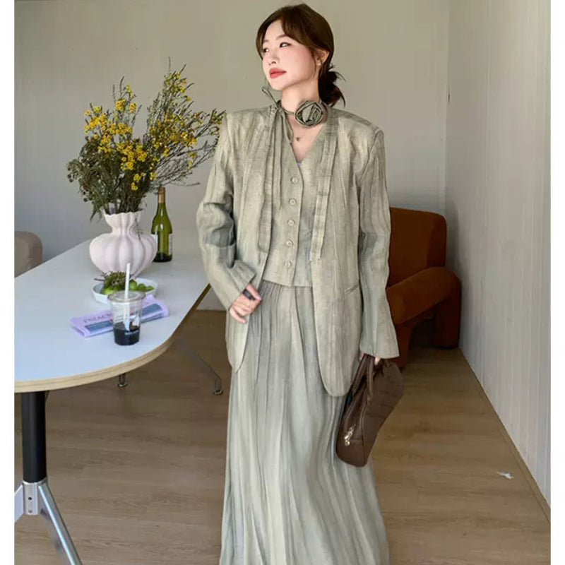 スマッジカラースリーピーススカートスーツ