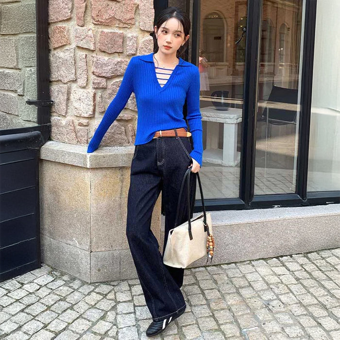 ハイウエストワイドストレートデニムパンツ