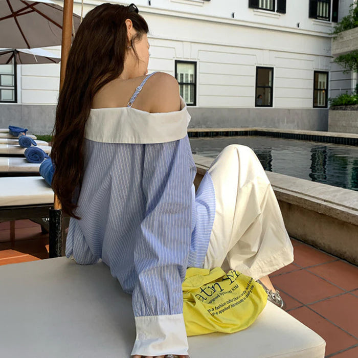 アシンメトリー配色カラーシャツ(2colors)