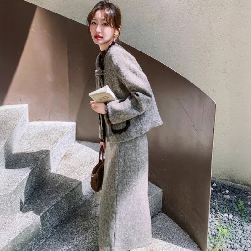 ミックスツイードジャケット×スカートスーツ