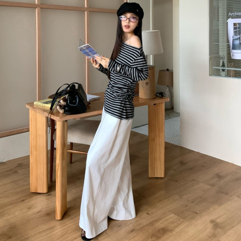 オフショルダーボーダーロングTシャツ