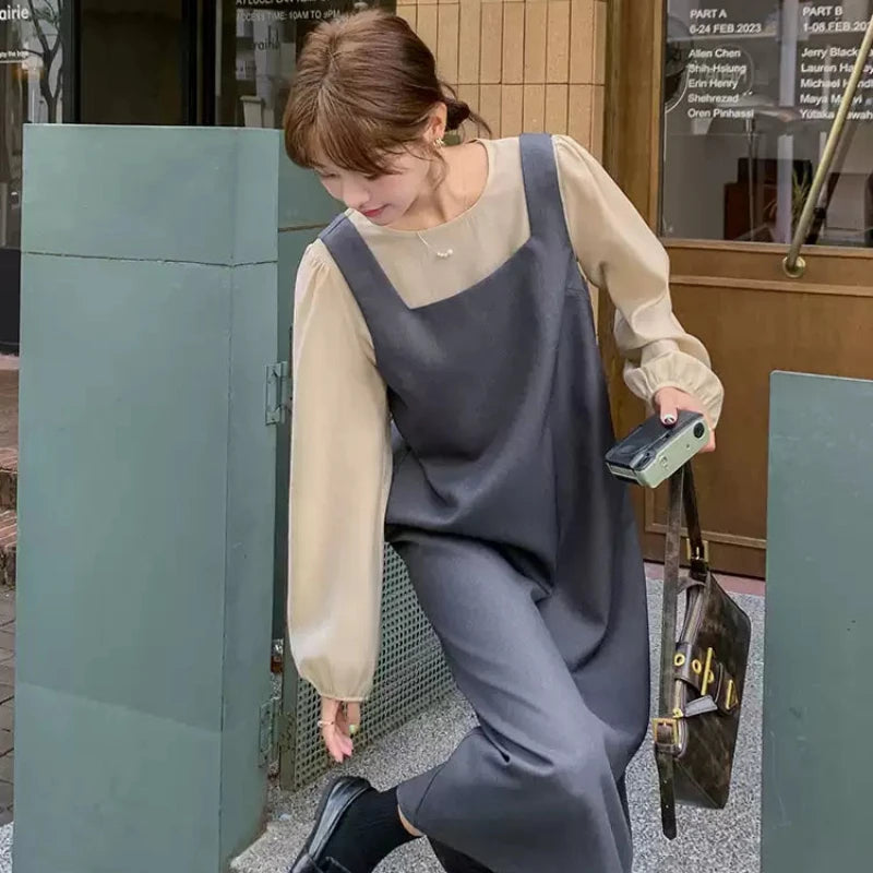 ノーカラーブラウス×バックリボンワンピースセットアップ