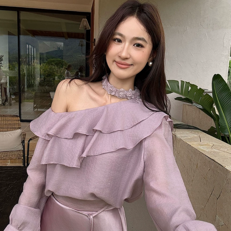 ワンショルダーフリルカラーブラウス(3colors)