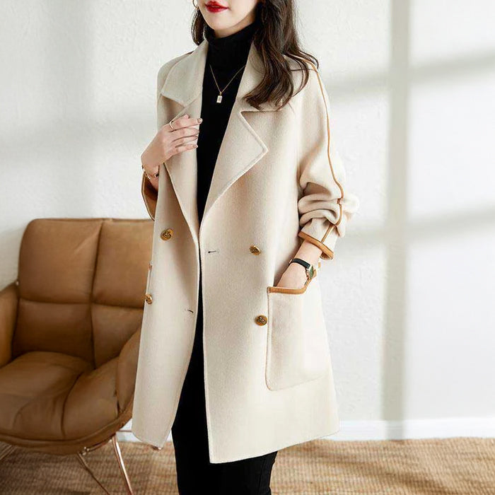 レザーパイピングコート(3colors)（白・茶・黒）秋/冬 繊細なラインの