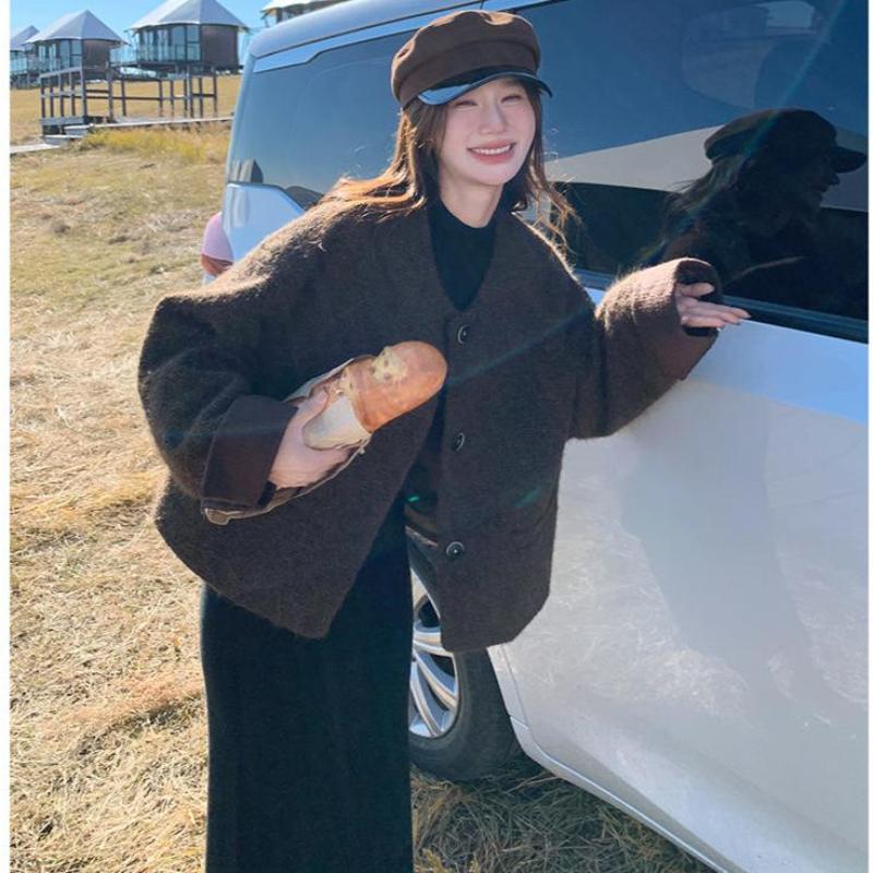 ノーカラーウールショートコート