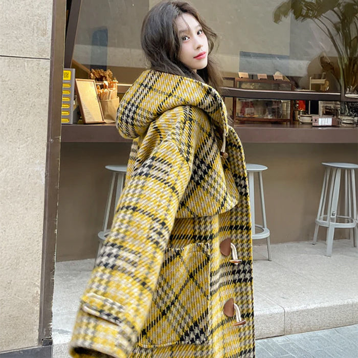 イエローチェックダッフルコート