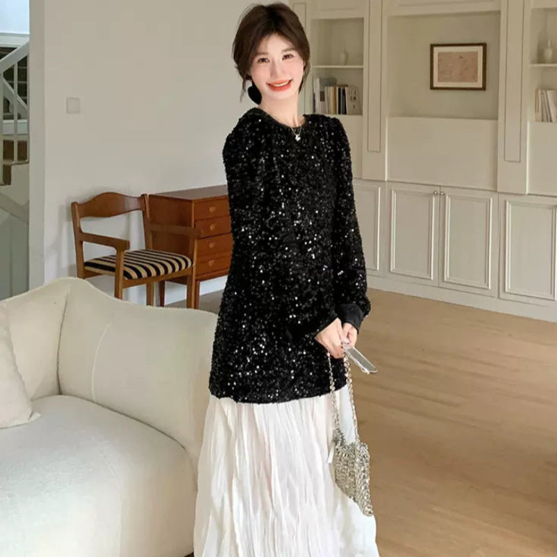 ラメトップス×ワッシャースカートドッキングワンピース