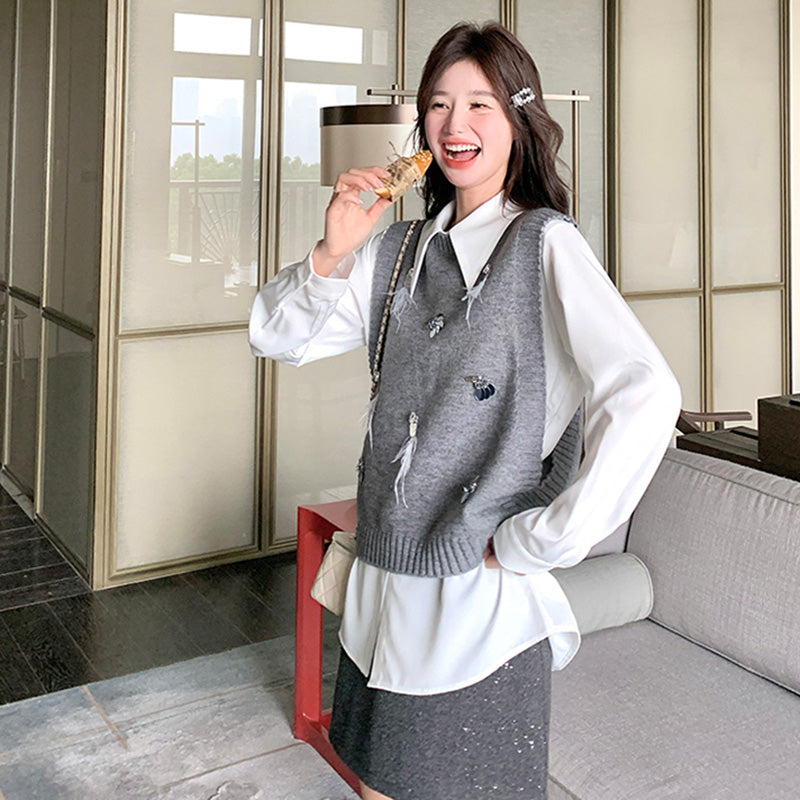 2way シャツ×ニットベストセット