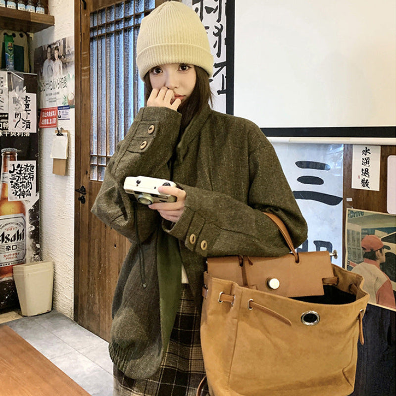 ダブルカフススタンドカラーウールジャケット