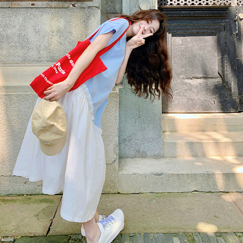 アシンメトリー切り替えシャツワンピース