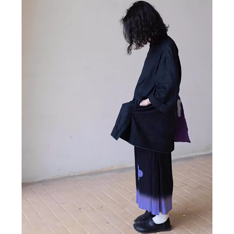 モダンチャイナ風ネイビーロングシャツ
