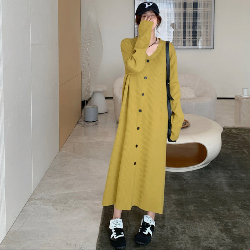 Vネックリラクシーロングニットワンピース(2colors)