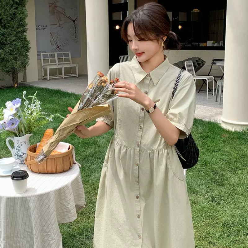 ナチュラルグリーンシャツワンピース