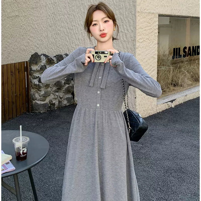 フロントボタンロングスリーブワンピース