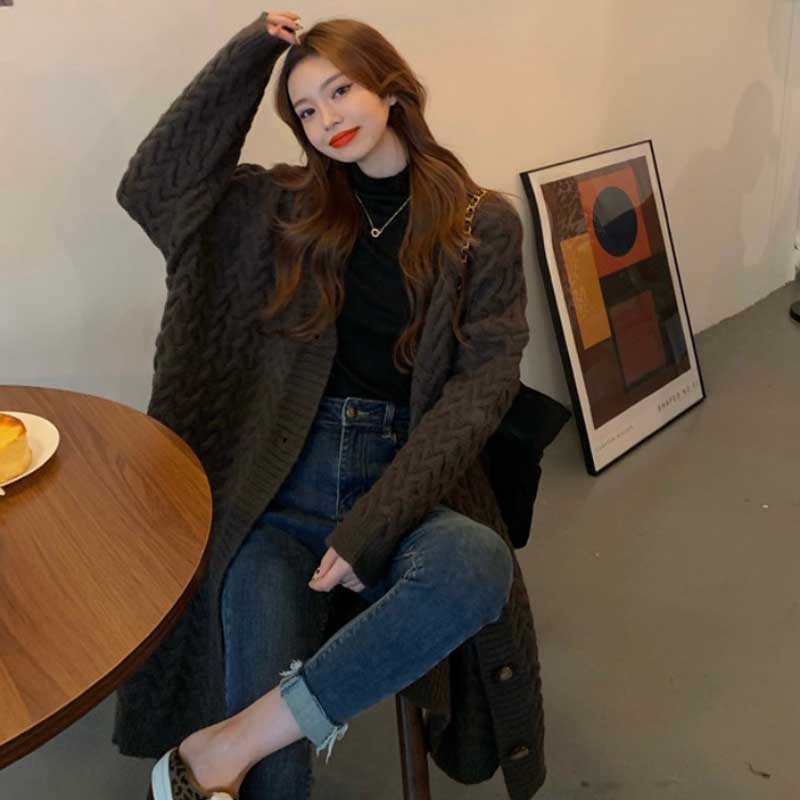 ケーブル編みロングカーディガン(3colors)