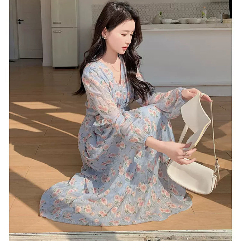 フローラルVネックワンピース(2colors)